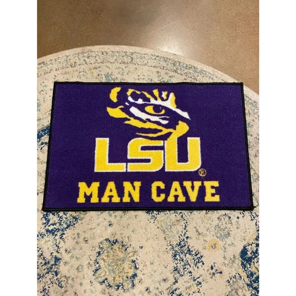 LSU Man Cave Rug - Purple & Gold College Logo Great for Dorm & Fraternity House